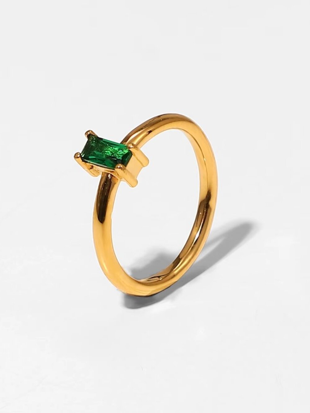 18k Gold Plated Green Gemstone RIng Stainless Steel Dainty Feminine Jewelry